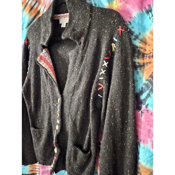 Christopher & Banks Black Confetti Button-Up Knit Sweater XL Stitch Ulgy Sweater - Picture 2 of 11